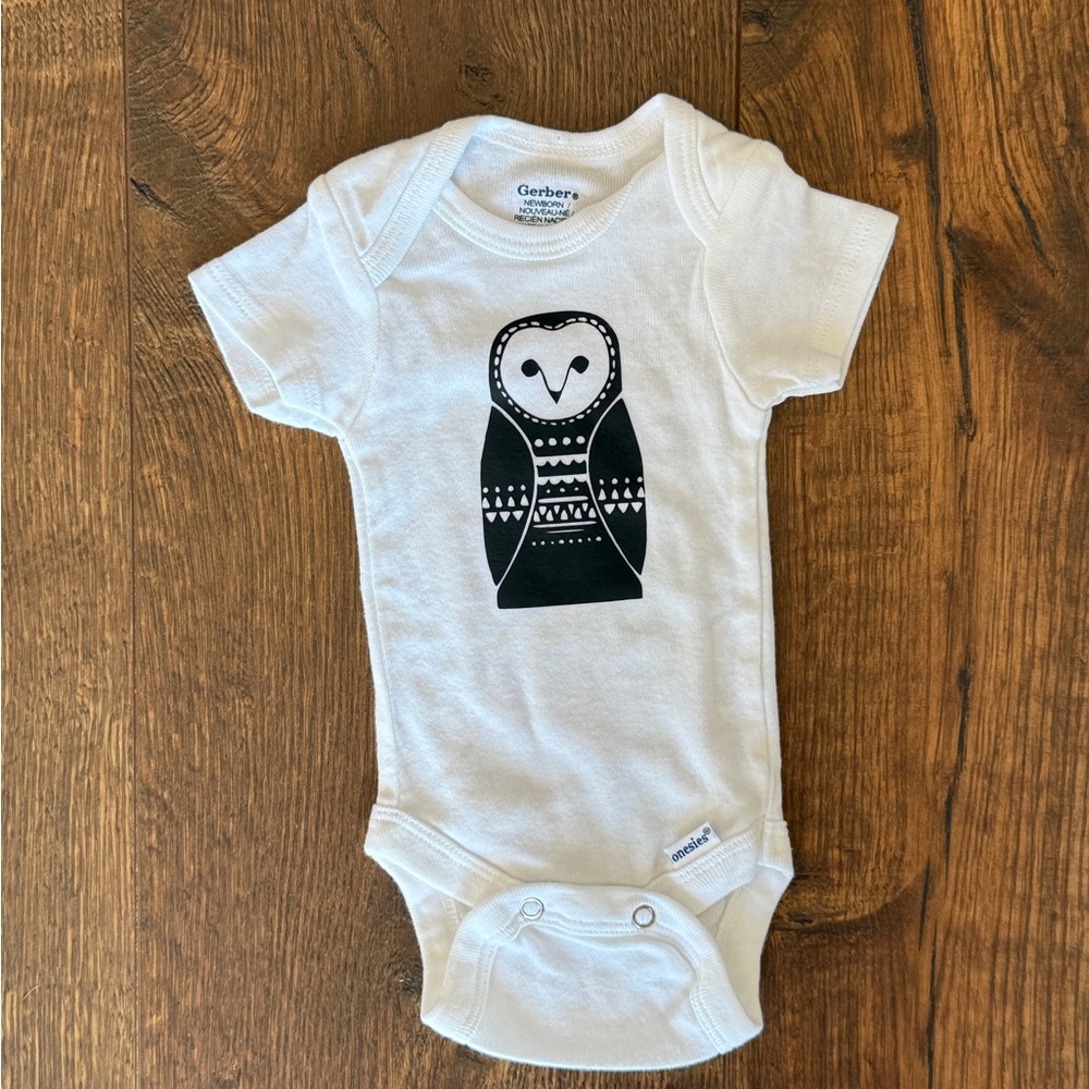 ✨4/$15✨Block Owl Baby Onesie Gerber Size Newborn